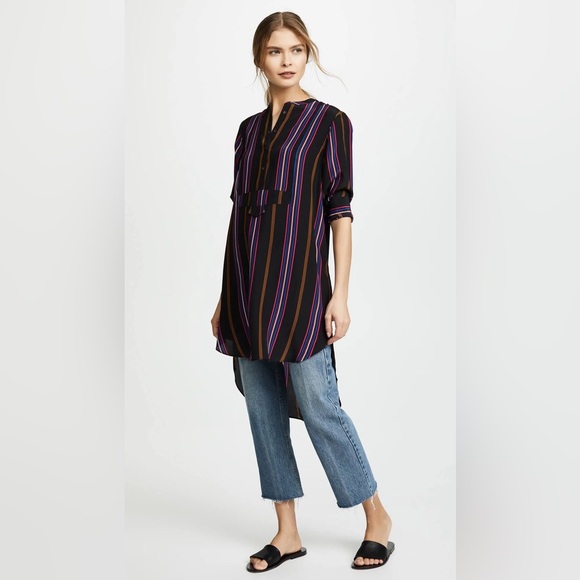 Figue Thalie Ashbury-Stripe Long-Sleeve High-Low Tunic 100% Silk - Picture 4 of 10